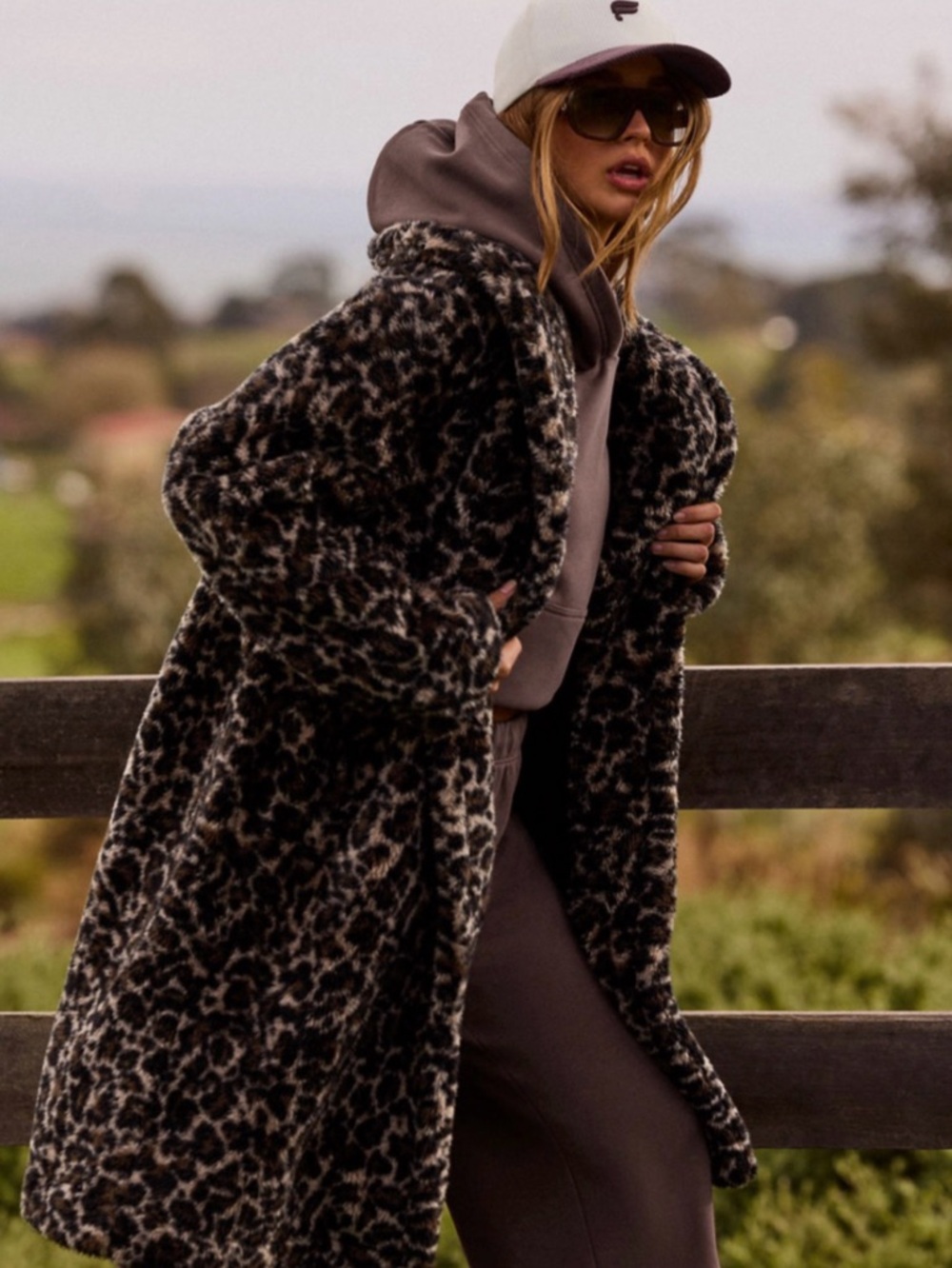 NWT Fabletics Teddy Shawl Long Coat Leopard Brown & Black Large